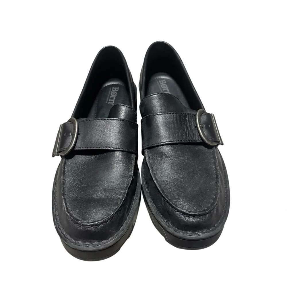 Born Contessa Platfrom Loafer Buckle Women's Black Leather Casual Shoe Size 8 - Picture 4 of 7